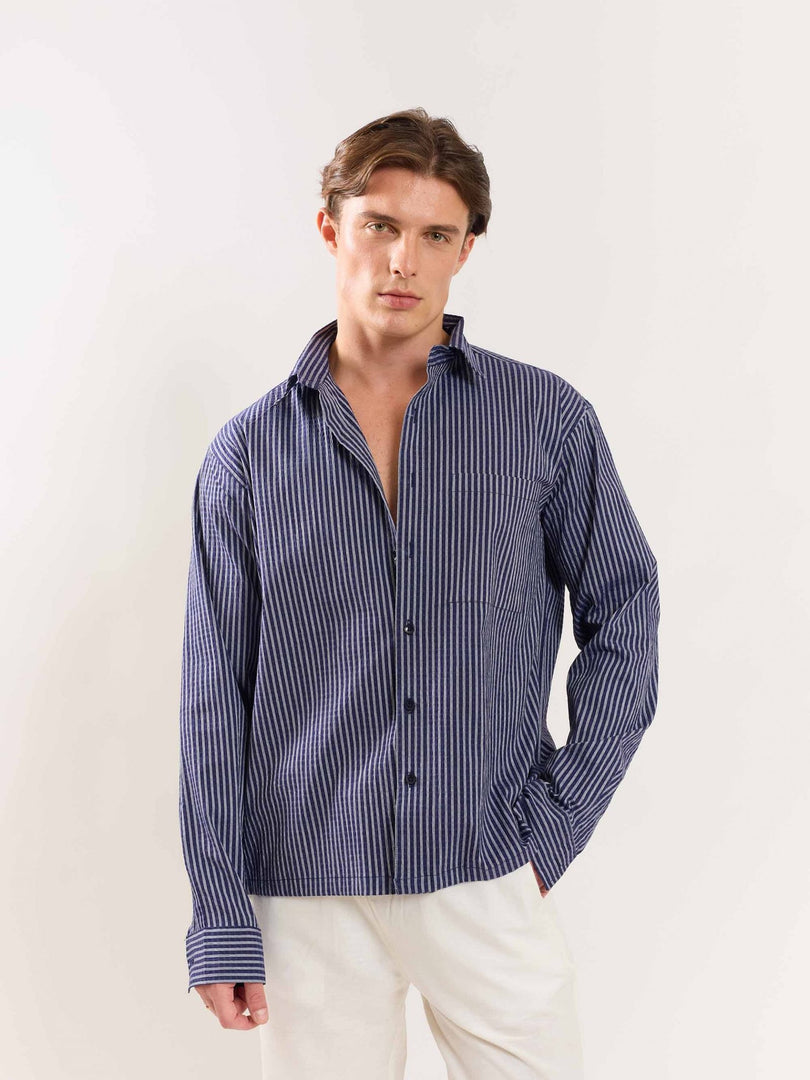 Blue Striped Holiday Shirt