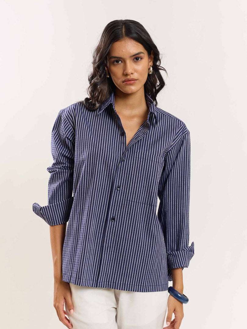 Blue Striped Holiday Shirt