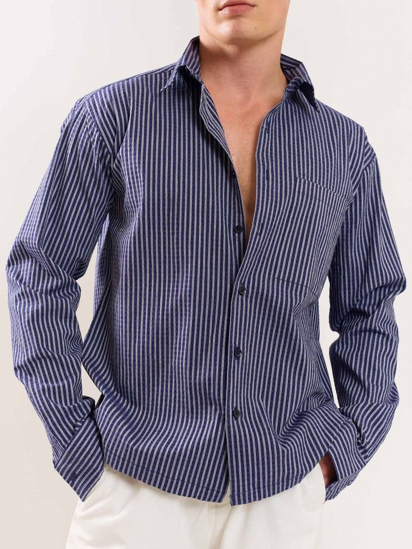 Blue Striped Holiday Shirt