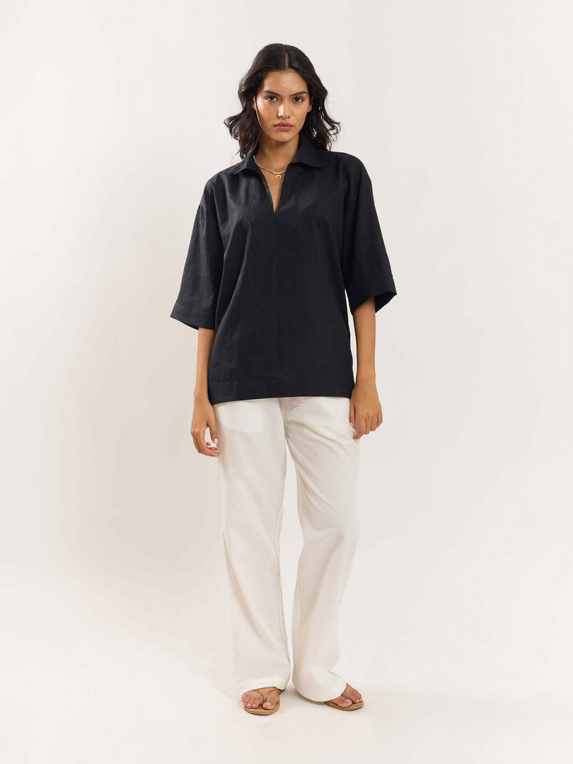 Black Linen Pullover