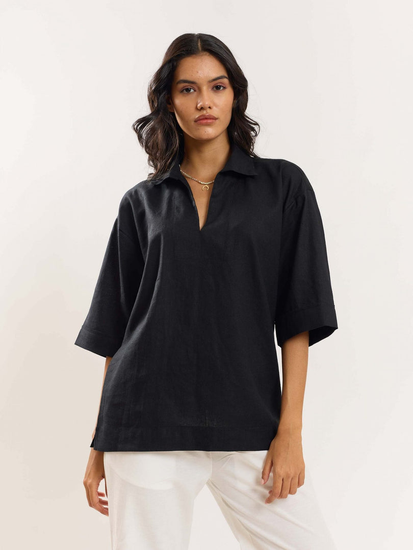 Black Linen Pullover