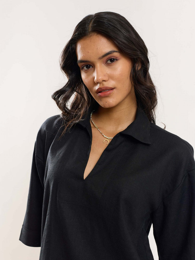 Black Linen Pullover