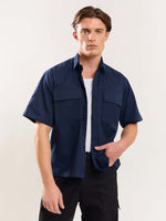 Load image into Gallery viewer, Navy Blue Cropped Shirt
