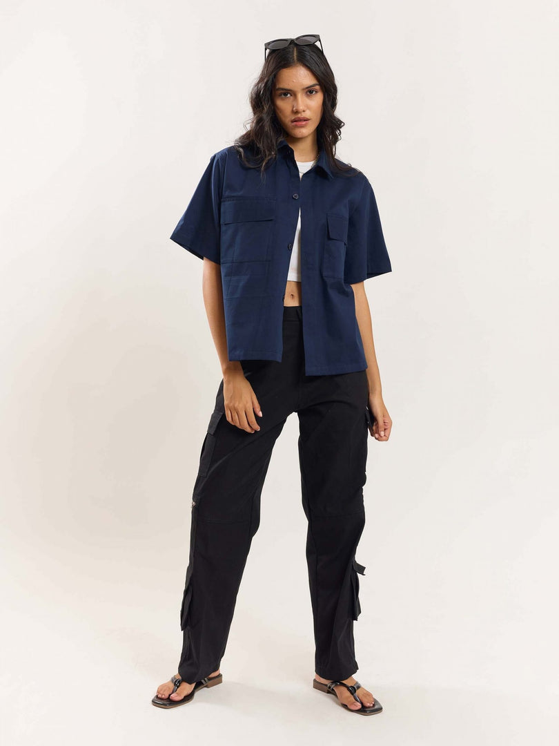 Navy Blue Cropped Shirt