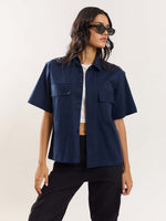 Load image into Gallery viewer, Navy Blue Cropped Shirt
