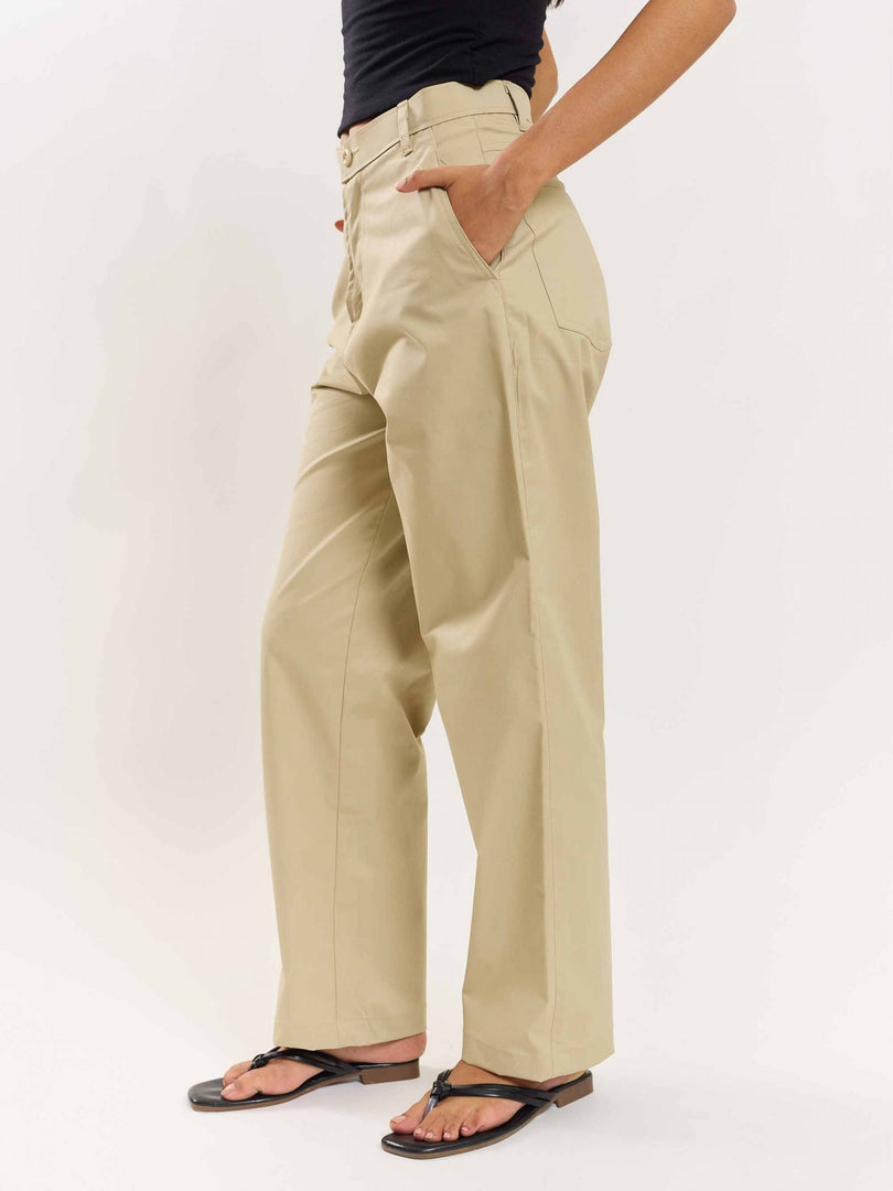 Beige Loose Fit Twill Trousers