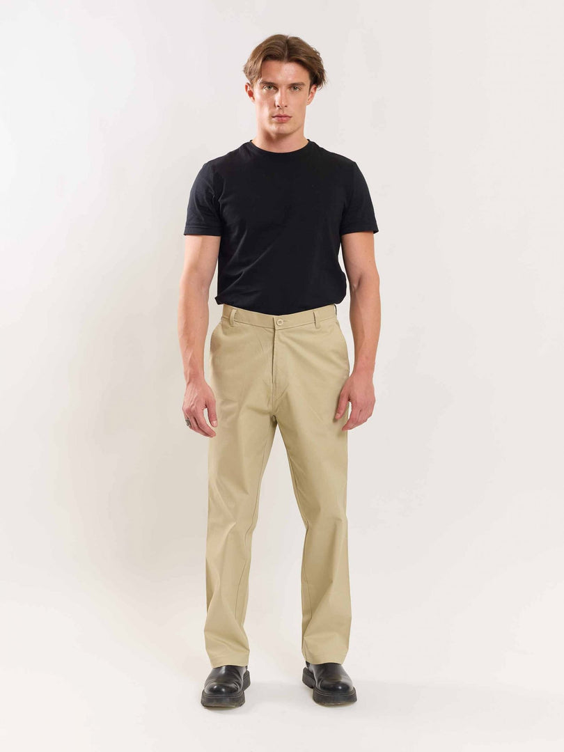 Beige Loose Fit Twill Trouser