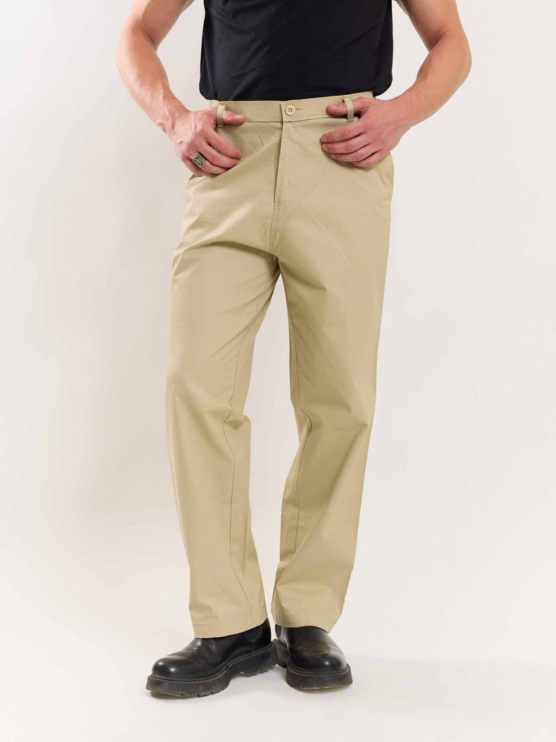 Beige Loose Fit Twill Trousers