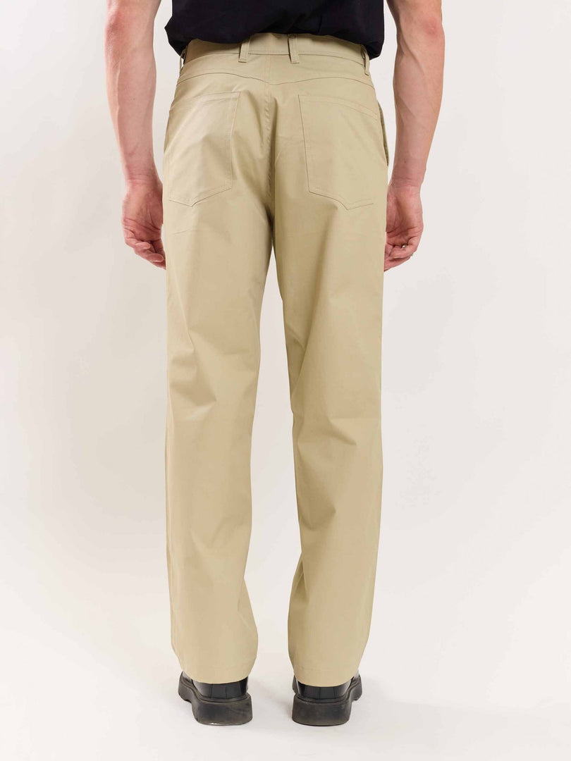 Beige Loose Fit Twill Trousers