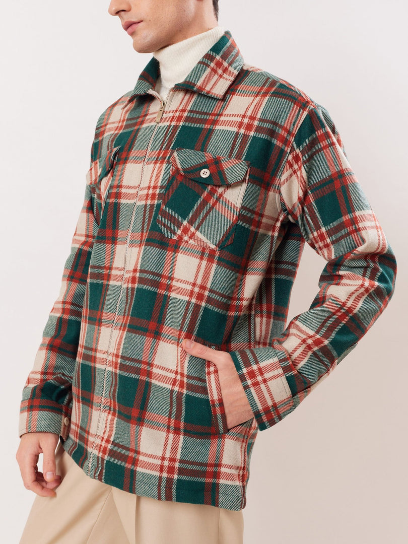 Relaxed Fit Plaid Zipper Jacket