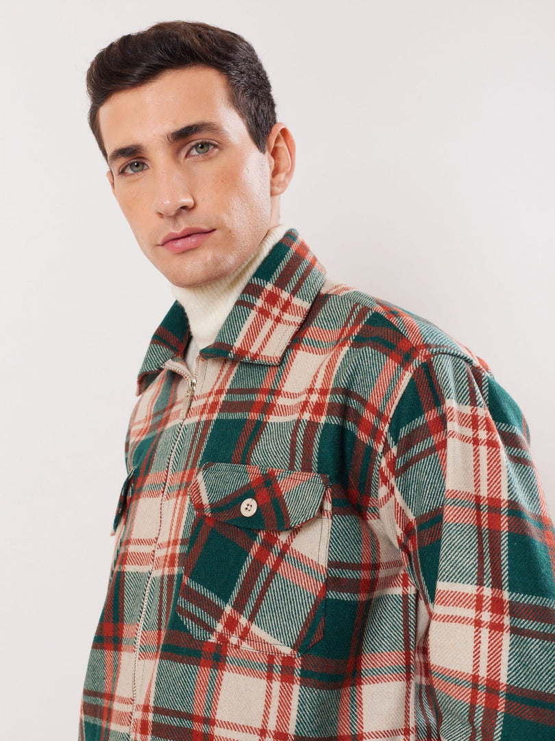 Relaxed Fit Plaid Zipper Jacket