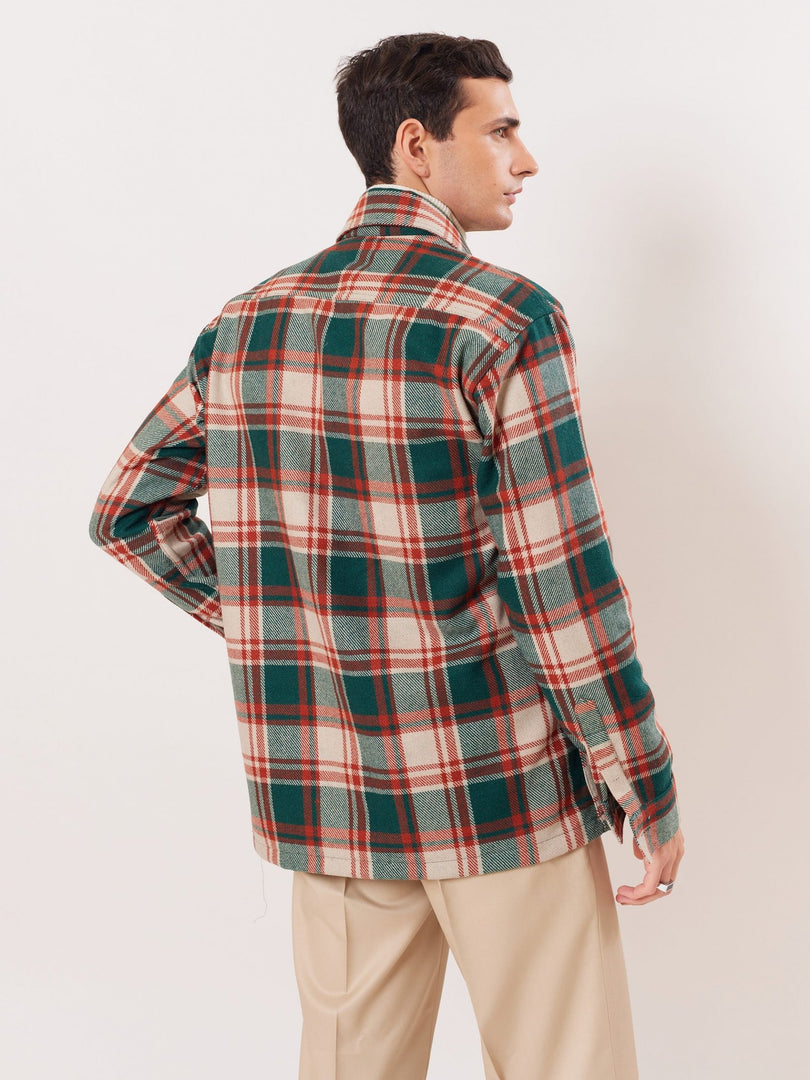 Relaxed Fit Plaid Zipper Jacket