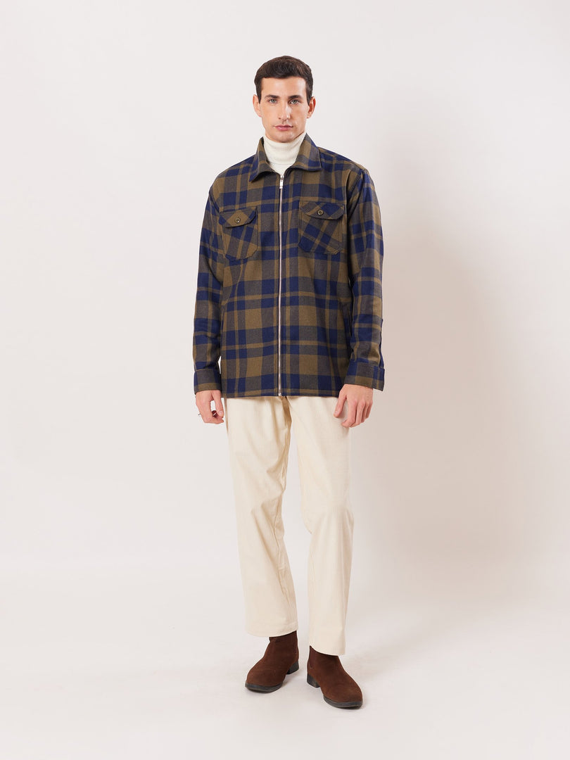 Relaxed Fit Plaid Zipper Jacket