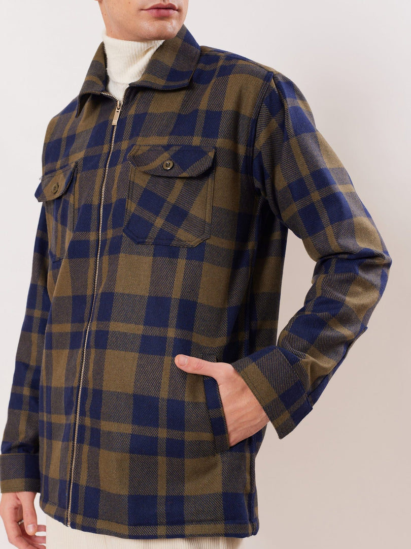 Relaxed Fit Plaid Zipper Jacket