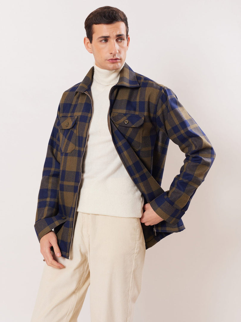 Relaxed Fit Plaid Zipper Jacket