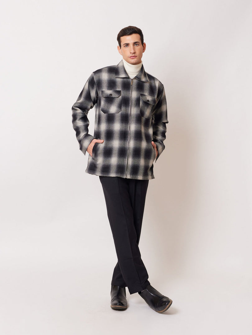 Relaxed Fit Plaid Zipper Jacket