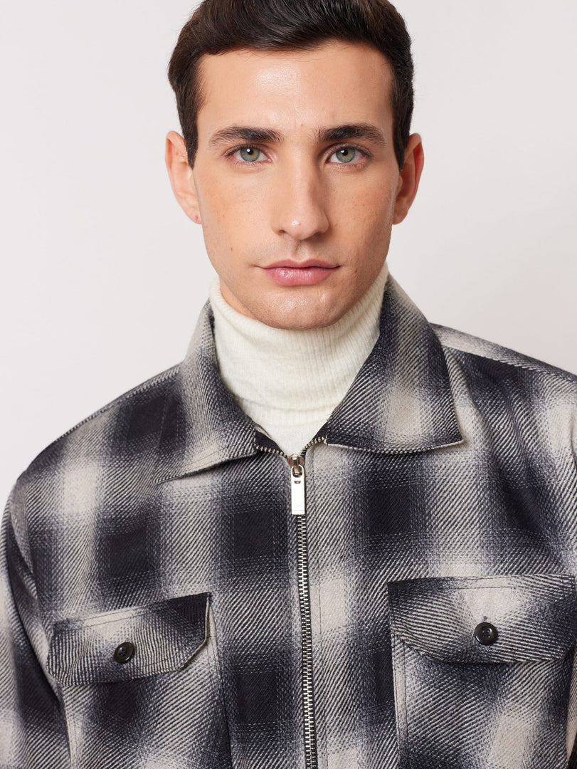 Relaxed Fit Plaid Zipper Jacket