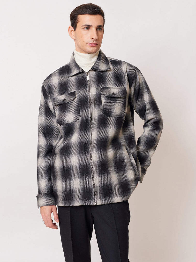 Relaxed Fit Plaid Zipper Jacket