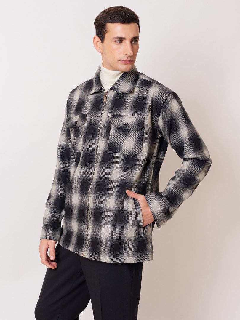 Relaxed Fit Plaid Zipper Jacket