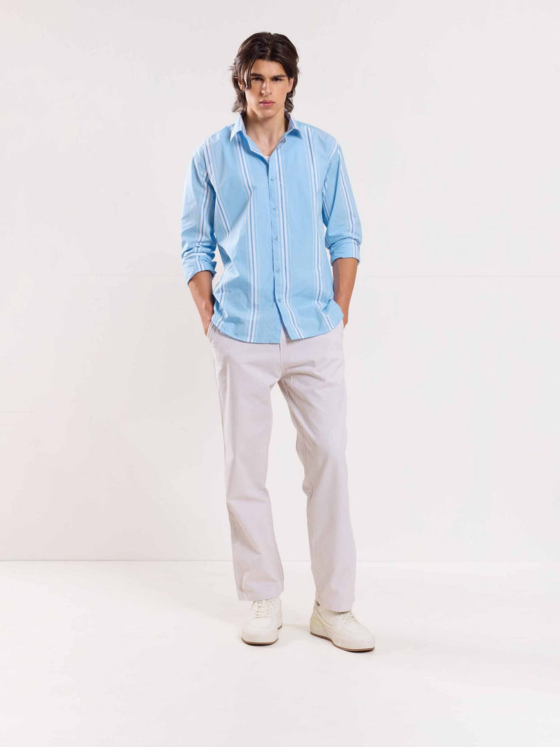 Blue Poplin Striped Shirt