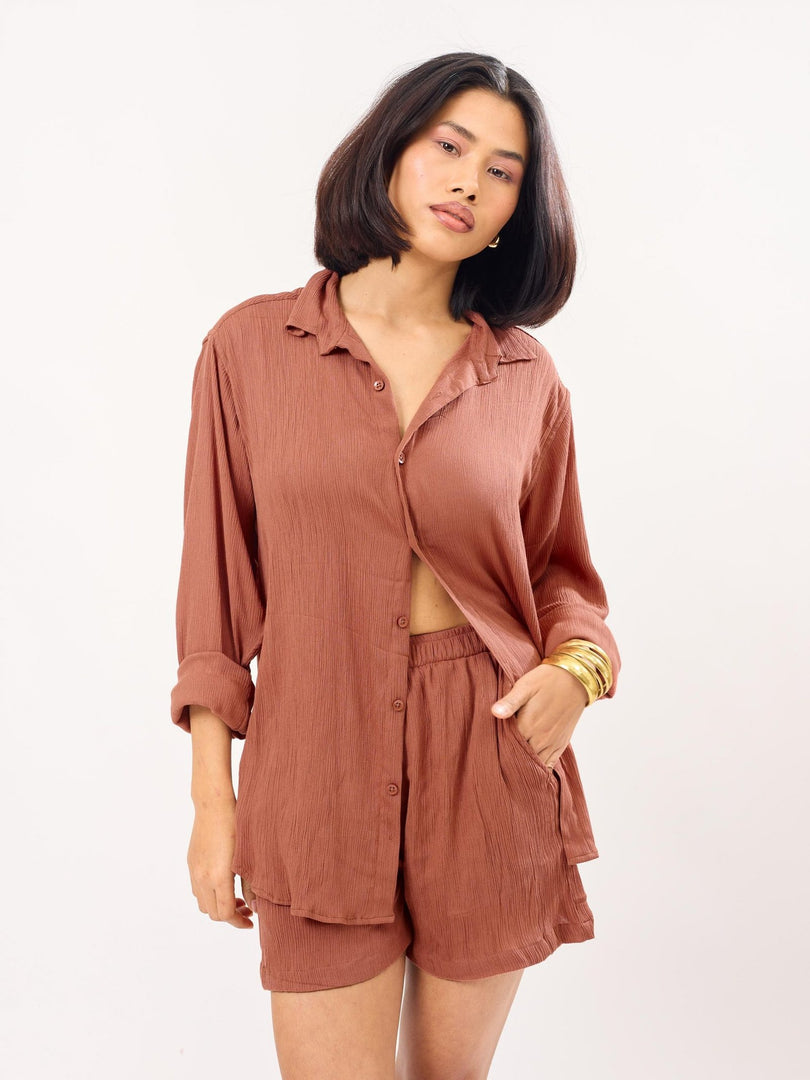 Rust Unisex Wrinkled Co-ord Set