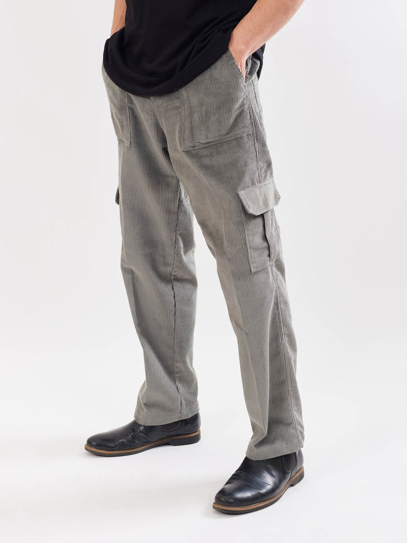 Ash Grey Corduroy Cargo Trousers