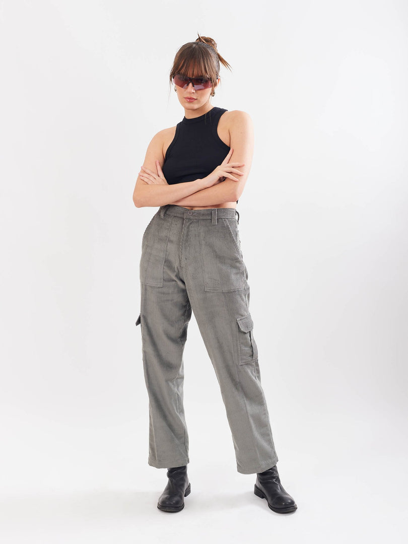 Ash Grey Corduroy Cargo Trousers