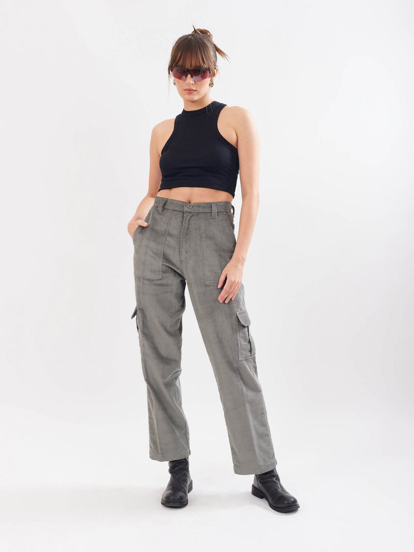 Ash Grey Corduroy Cargo Trousers