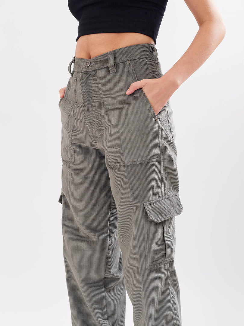 Ash Grey Corduroy Cargo Trousers