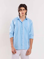 Load image into Gallery viewer, Blue Poplin Striped Shirt
