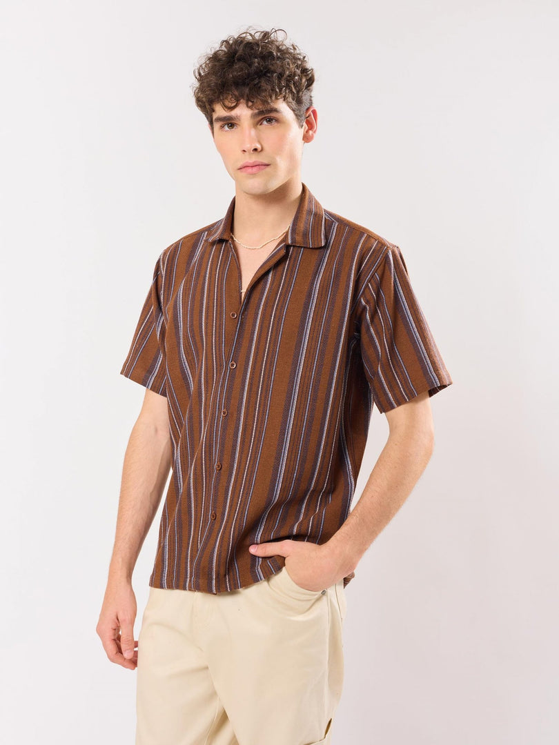 Chocolate Brown Striped Knit Shirt