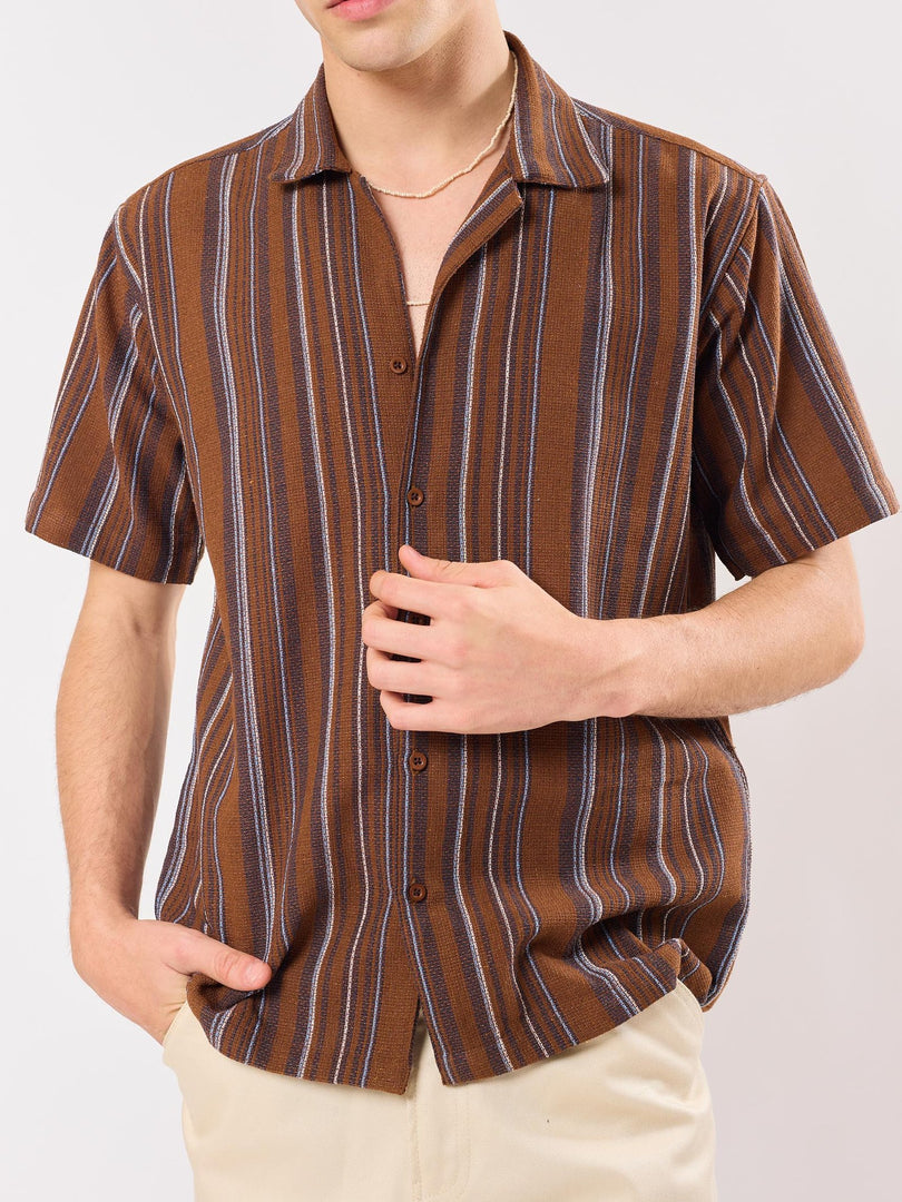 Chocolate Brown Striped Knit Shirt