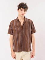 Load image into Gallery viewer, Chocolate Brown Striped Knit Shirt
