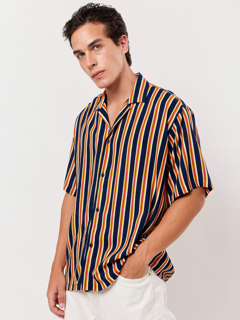 Blue and Orange Striped Shirt