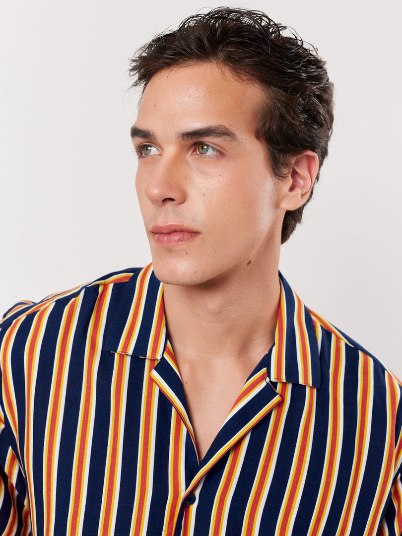 Blue and Orange Striped Shirt