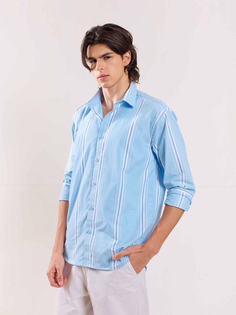 Blue Poplin Striped Shirt