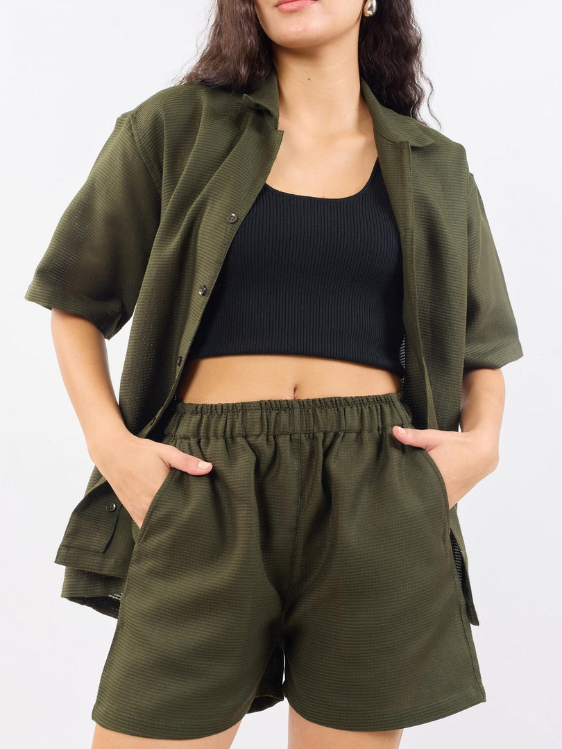 Olive Unisex Textured Co-ord Set