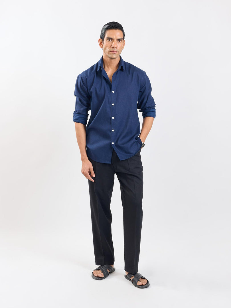 Navy Blue Linen Shirt