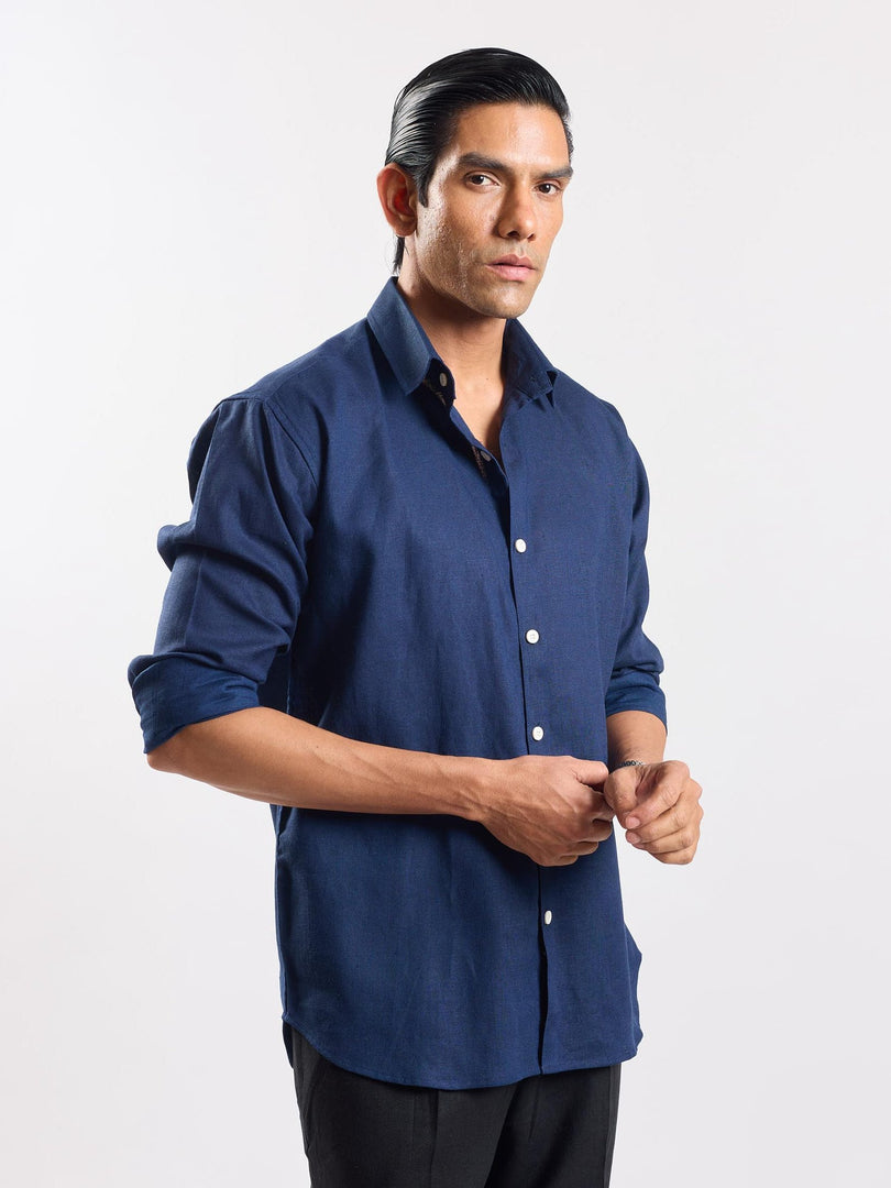 Navy Blue Linen Shirt