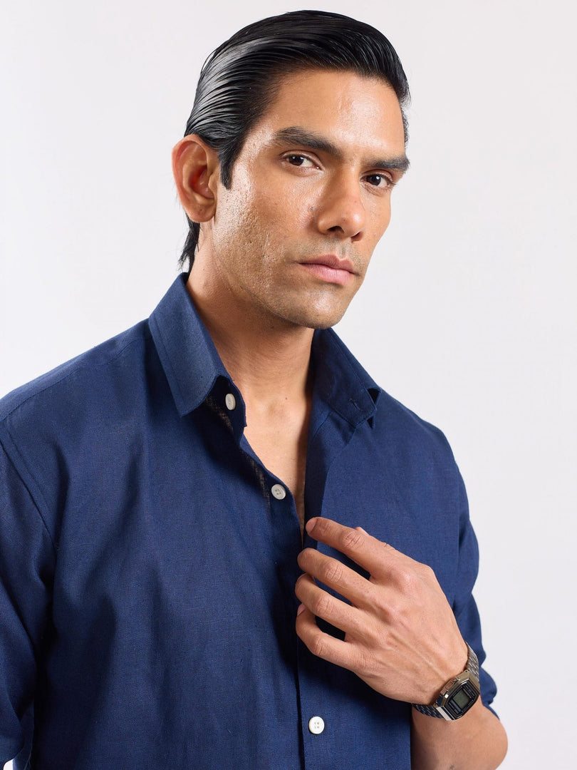 Navy Blue Linen Shirt