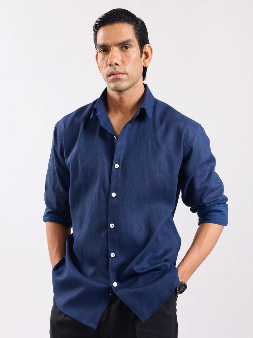 Navy Blue Linen Shirt