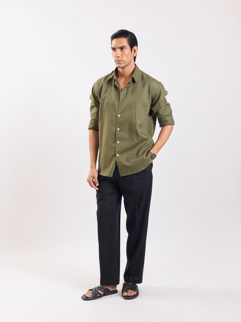 Olive Green Linen Shirt