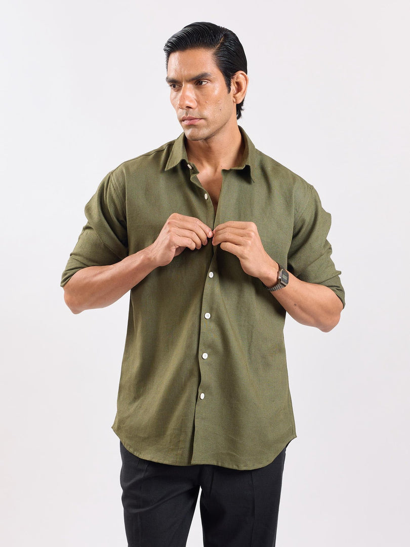 Olive Green Linen Shirt