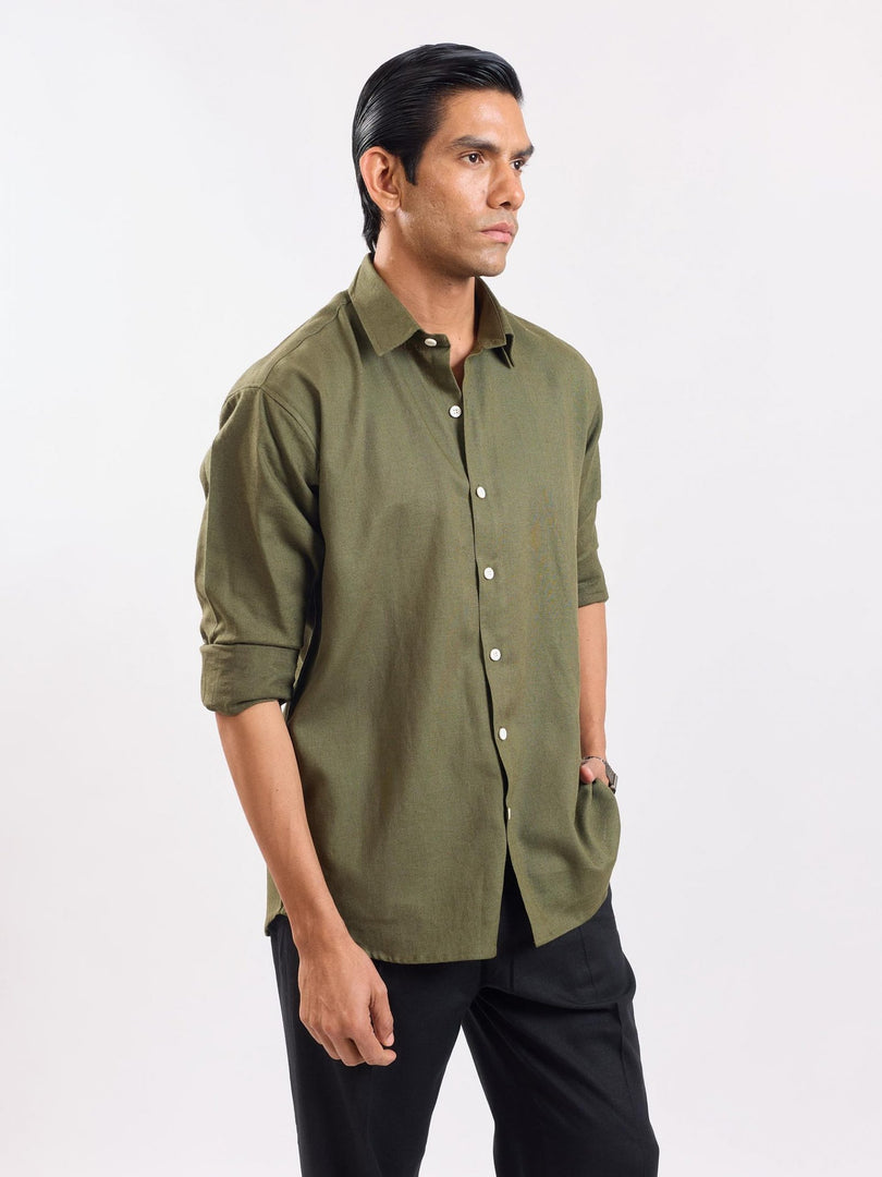 Olive Green Linen Shirt