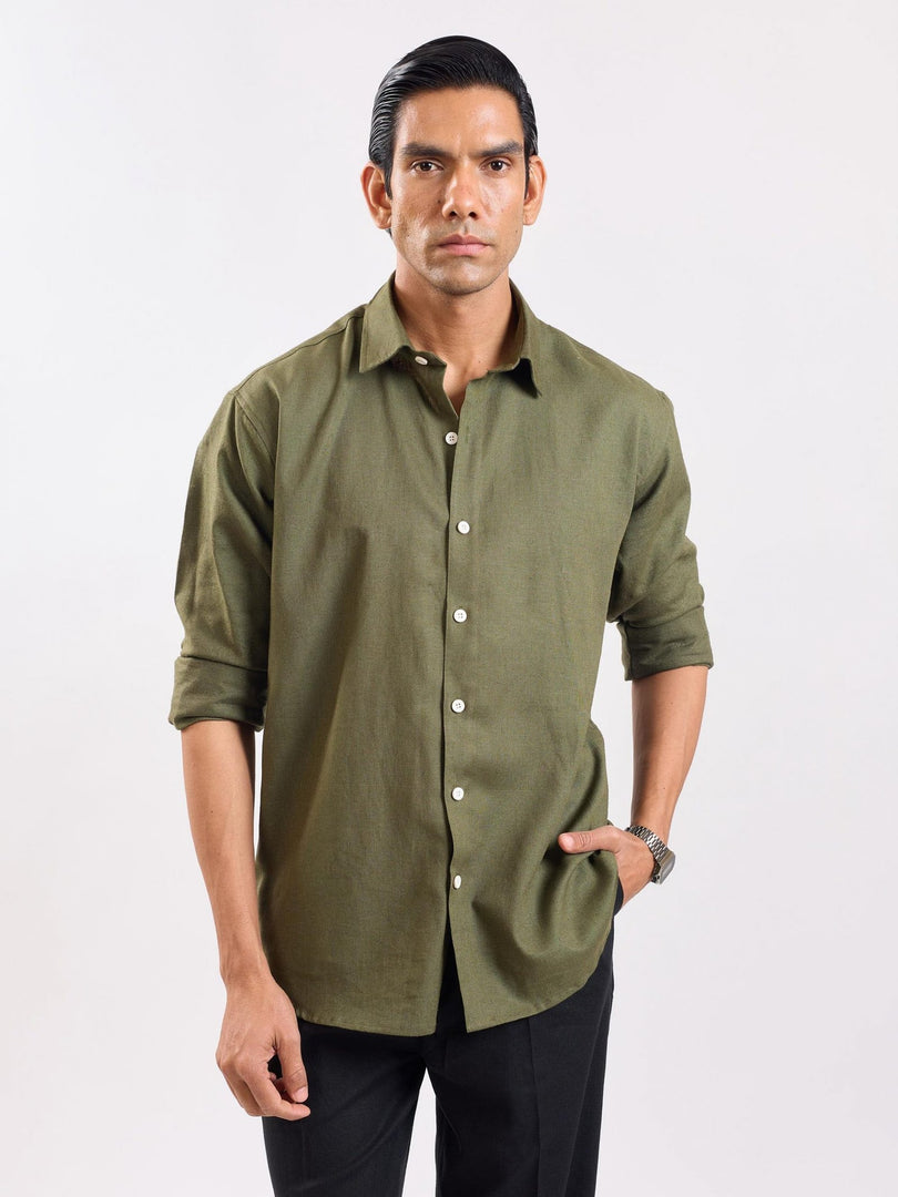 olive green linen shirt