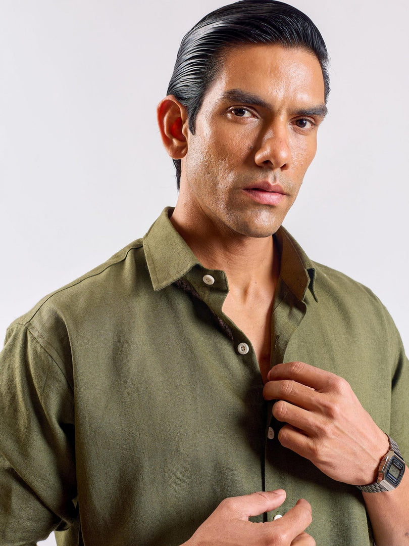 Olive Green Linen Shirt