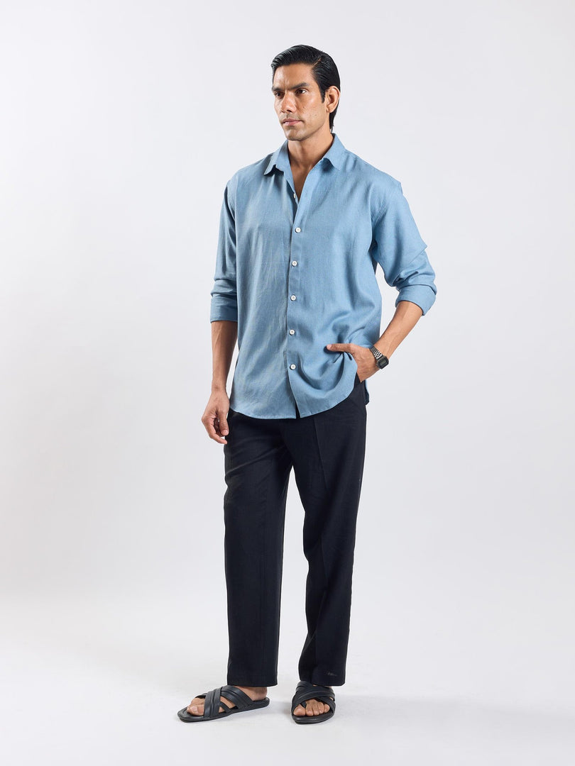 Teal Blue Linen Shirt