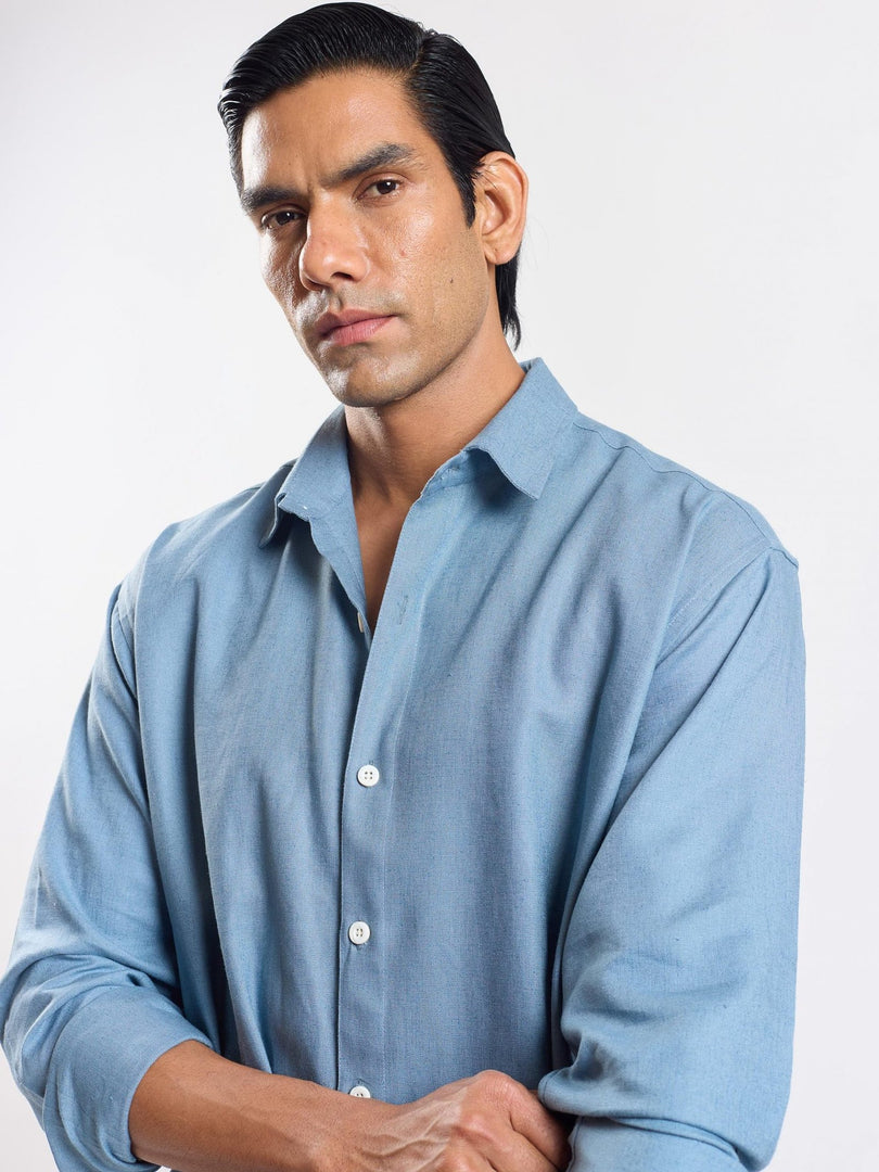 Teal Blue Linen Shirt