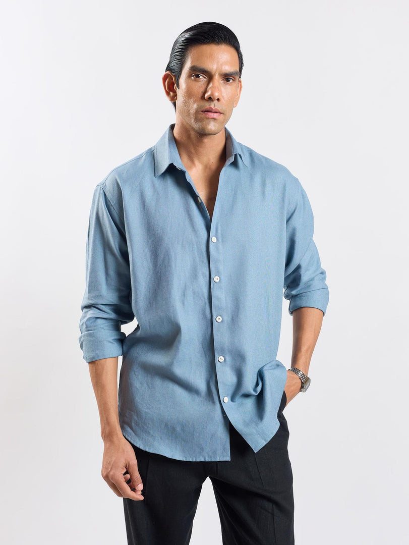 Teal Blue Linen Shirt