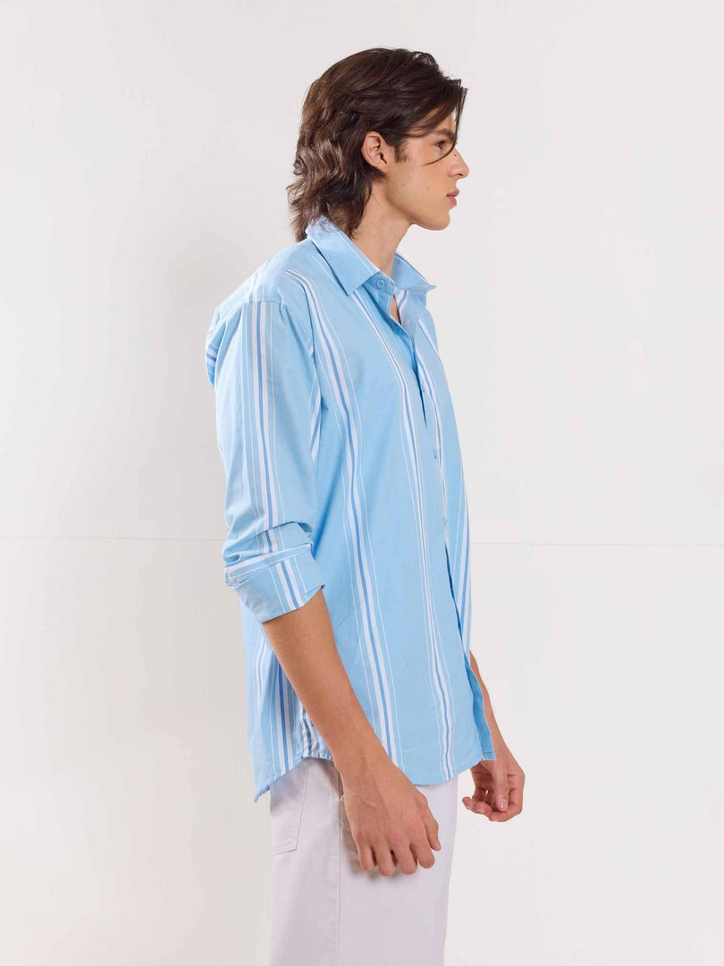 Blue Poplin Striped Shirt